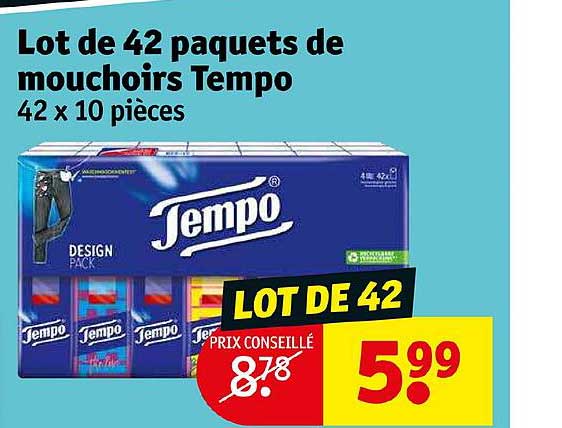 lot de 42 paquets de mouchoirs tempo