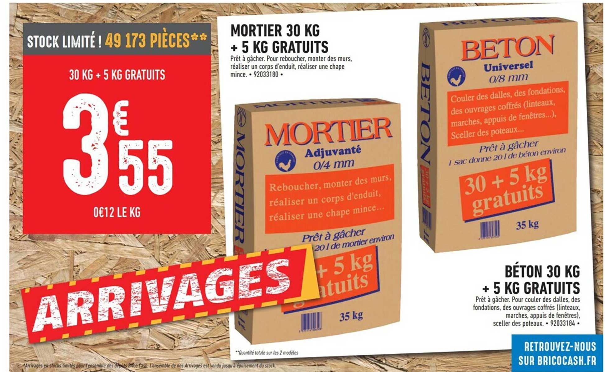 mortier 30 kg + 5 kg gratuis, béton 30 kg + 5 kg gratuits