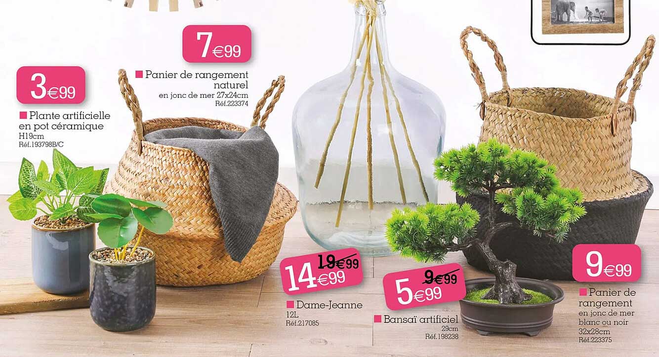 Plante Artificielle En Pot Céramique, Panier De Rangement Naturel, Dame-jeanne, Bansaï Artificiel, Panier De Rangement