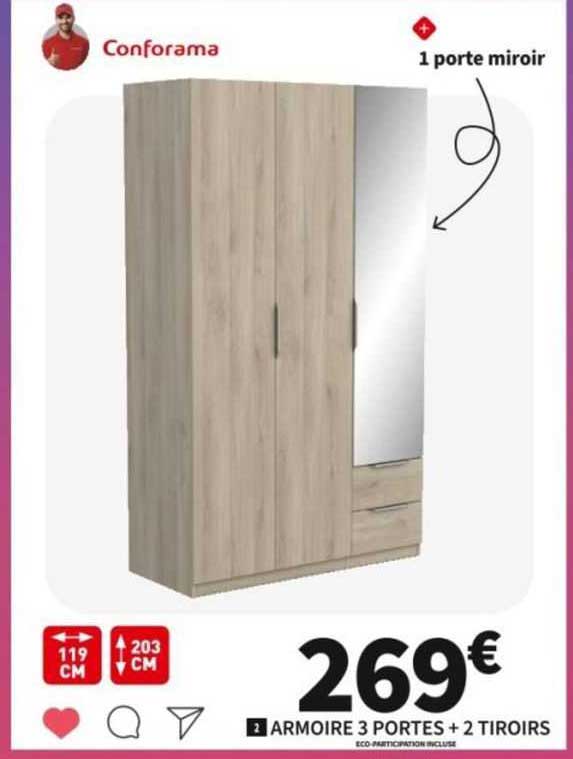 armoire 3 pores + 2 tiroirs