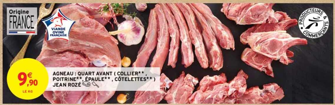 agneau : quart avant (collier**, poitrine**, épaule**, côtelettes**) jean rozé