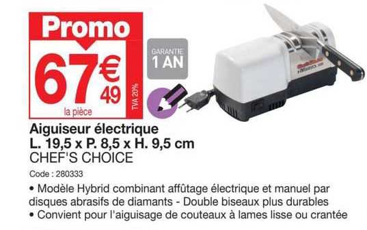 aiguiseur électrique l. 19,5 x p. 8,5 x h. 9,5 cm chef's choice