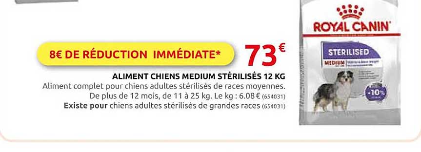 aliment chiens medium stérilisés 12 kg royal canin