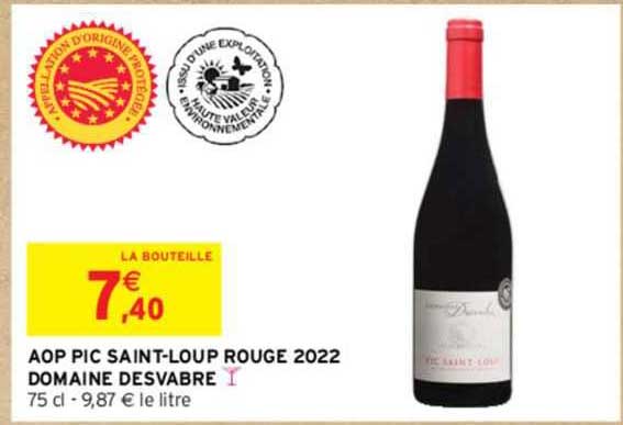 aop pic saint-loup rouge 2022 domaine desvabre