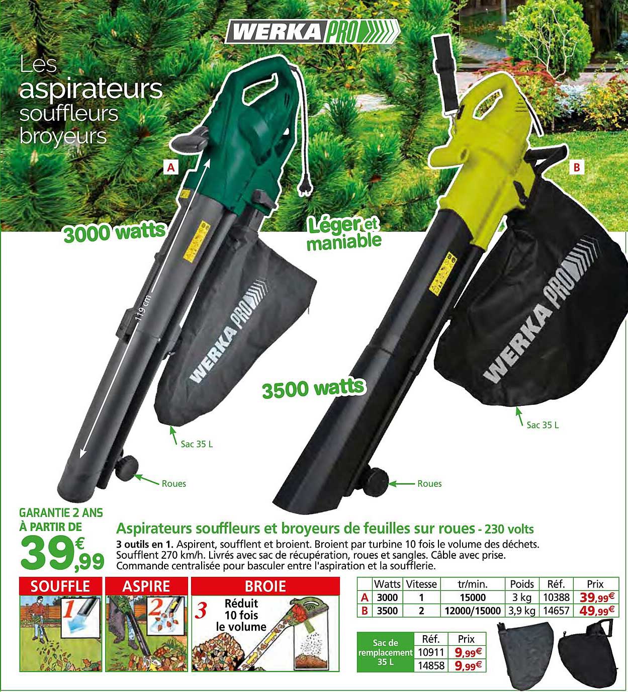 aspirateur souffleurs et broyeurs de feuilles sur roues - 230 volts