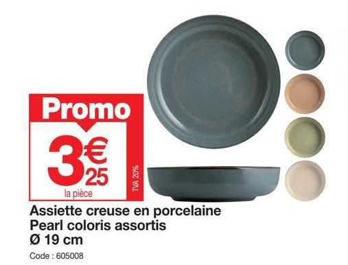 assiette creuse en porcelaine pearl coloris assortis ø 19 cm