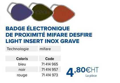 badge électronique de proximité mifare desfire light insert inox grave