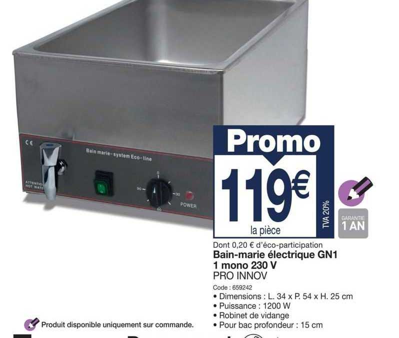 bain-marie électrique gn1 1 mono 230 v pro innov