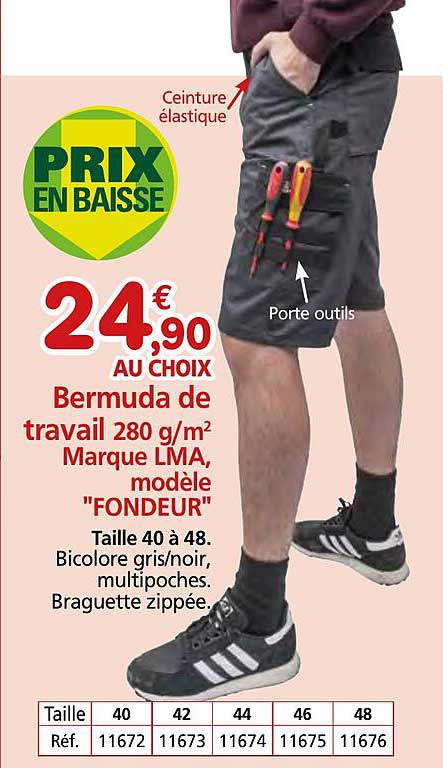 bermuda de travail 280 g/m² marque lma, modèle "fondeur"