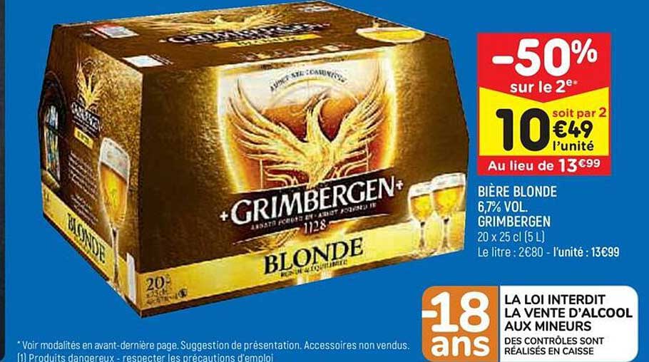 bière blonde 6,7% vol grimbergen