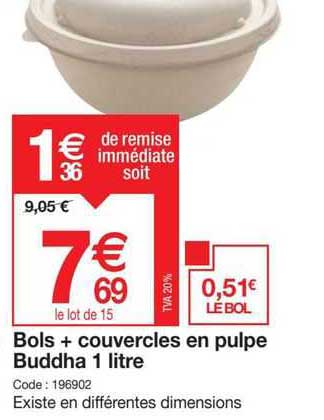 bols + couvercles en pulpe buddha 1 litre
