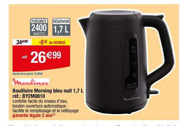 bouilloire morning bleu nuit 1,7 l moulinex