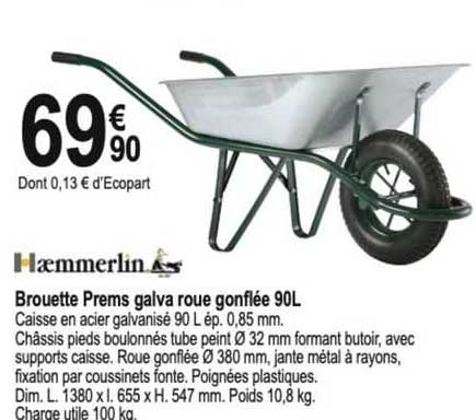 brouette prems galva roue gonflée 90 l haemmerlin