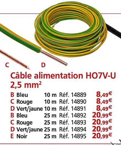 câble alimentation h07v-u 2,5 mm²