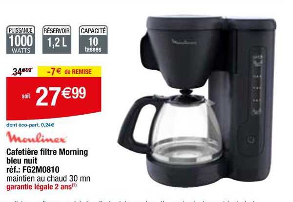 cafetière filtre morning bleu nuit moulinex
