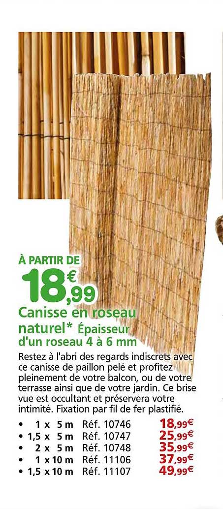 canisse en roseau naturel , épaisseur d'un roseau 4 à 6 mm