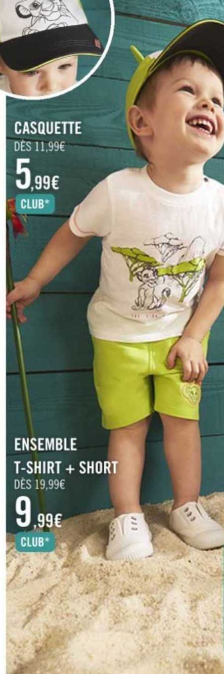 casquette, ensemble t-shirt + short