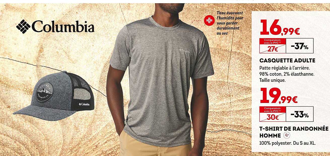 casquette adulte columbia, t-shirt de randonnée homme columbia