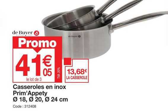 casseroles en inox prim'appety ø 18, ø 20, ø 24 cm