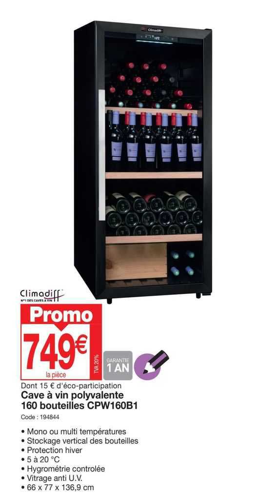 cave à vin polyvalente 160 bouteilles cpw160b1 climodiff