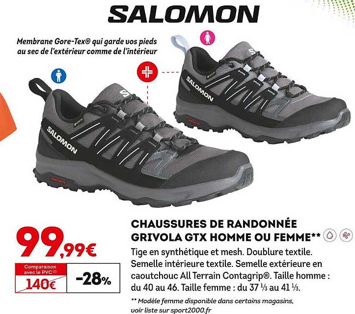 chaussures de randonnée grivola gtx homme ou femme salomon