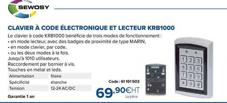 clavier à code électronique et lecteur krb1000