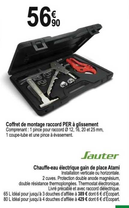 coffret de montage raccord per à glissement, chauffe-eau électrique gain de place atami sauter