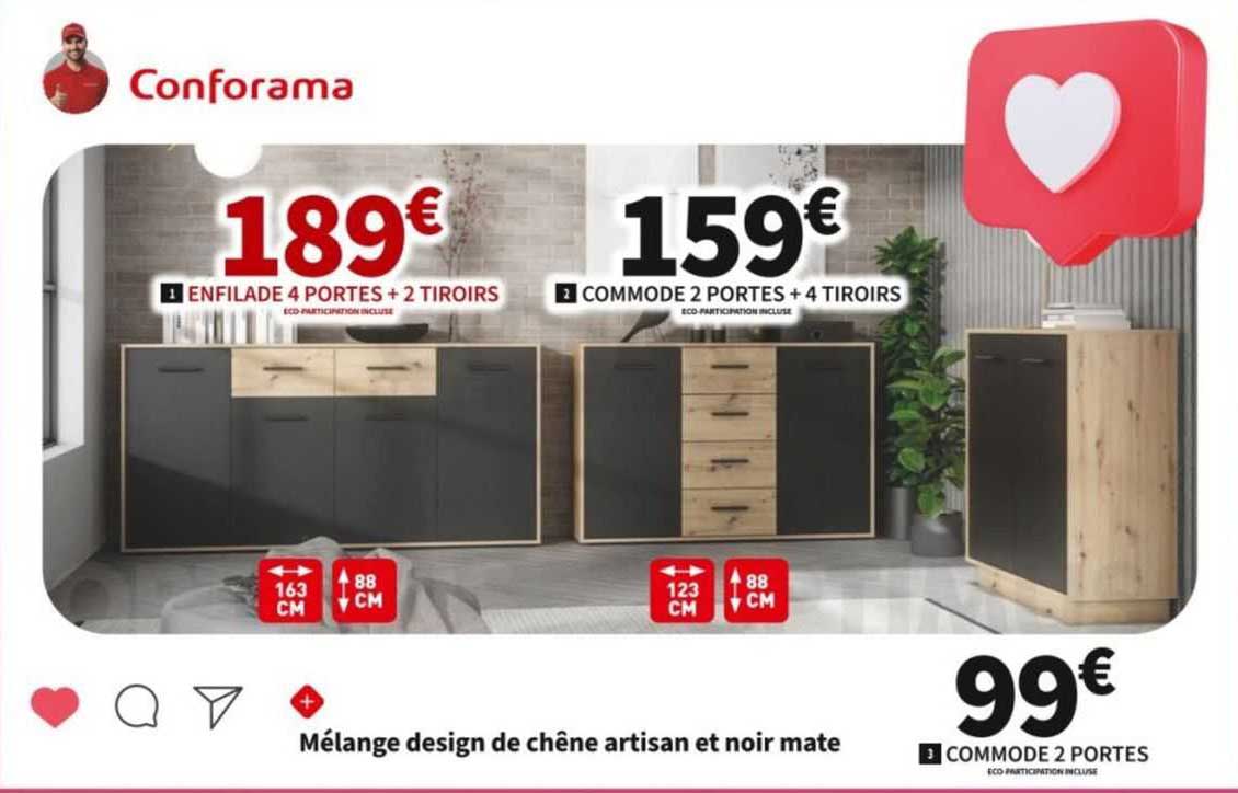 Commode 2 Portes + 4 Tiroirs, Commode 2 Portes