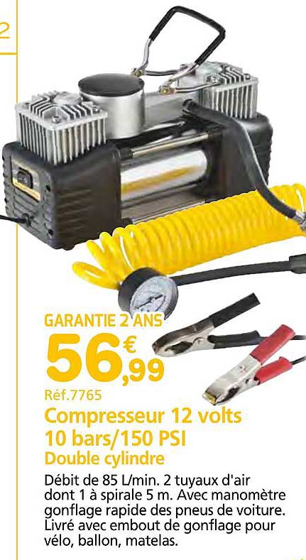 compresseur 12 volts 10 bars/150 psi double cylindre