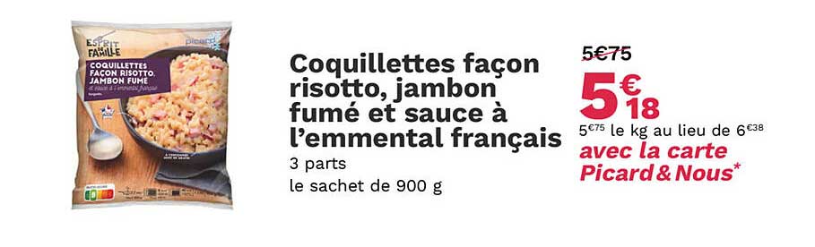 coquillettes façon risotto, jambon fumé et sauce à l'emmental français