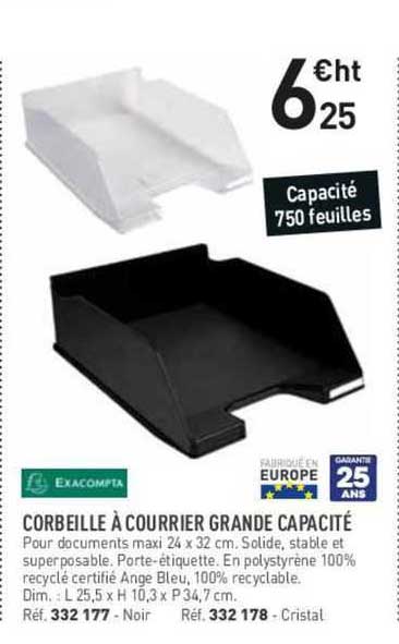 corbeille à courrier grande capacité exacompta