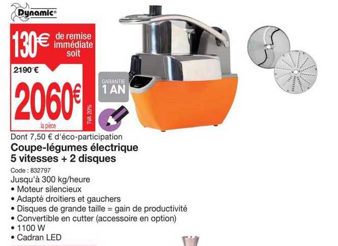 coupe-légumes électrique 5 vitesses + 2 disques