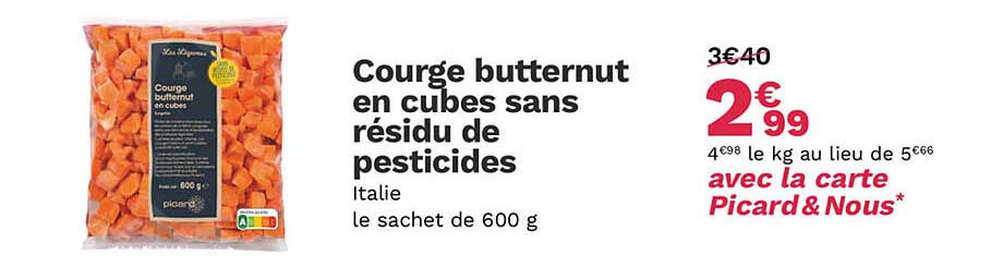 courge butternut en cubes sans résidu de pesticides