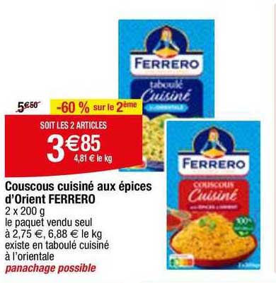 couscous cuisiné aux épices d'orient ferrero