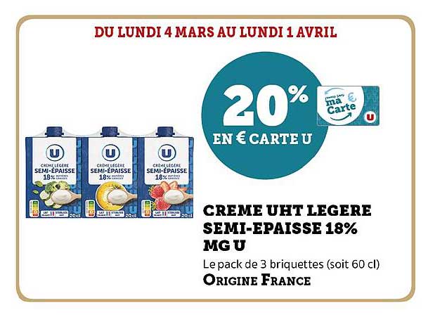 crème uht légère semi-épaisse 18% mg u