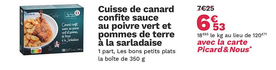 cuisse de canard confite sauce au poivre vert et pommes de terre à la sarladaise