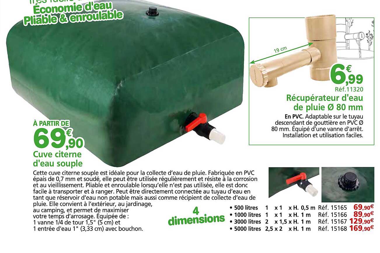 cuve citerne d'eau souple récupérateur d'eau de pluie ø 80 mm