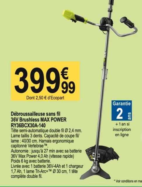 débroussailleuse sans fil 36v brushless max  power