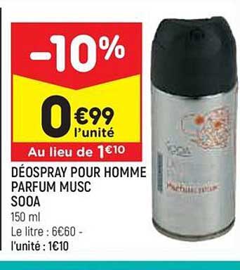déospray pour homme parfum musc sooa