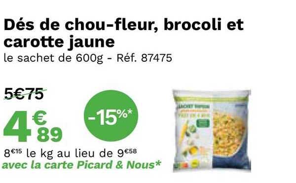 dés de chou-fleur, brocoli et carotte jaune