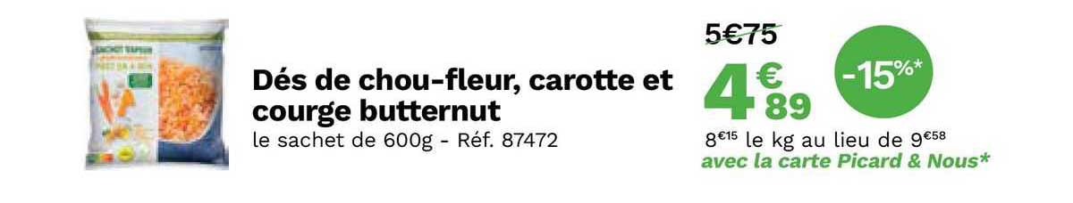 dés de chou-fleur, carotte et courge butternut