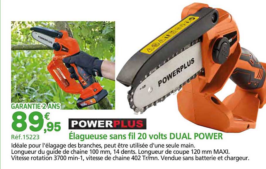 élagueuse sans fil 20 volts dual power