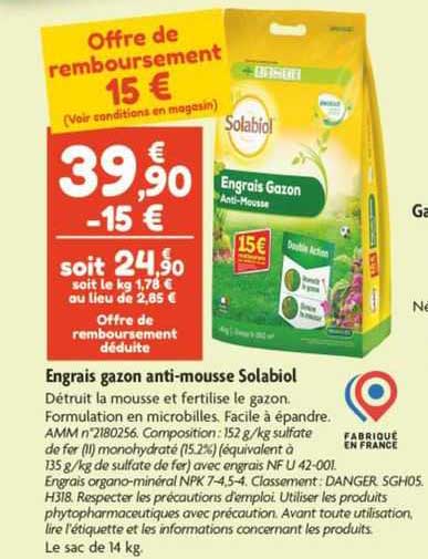 engrais gazon anti-mousse solabiol