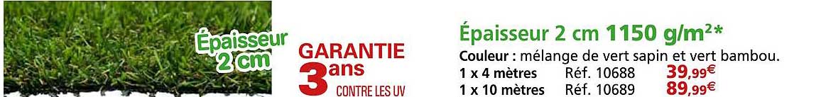 épaisseur 2 cm 1150 g/m2