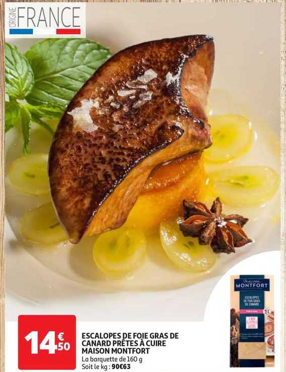 escalopes de foie gras de canard prêtes à cuire maison montfort