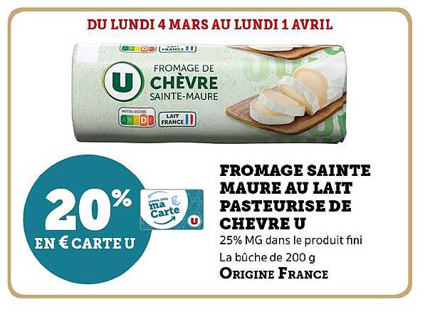 fromage sainte maure au lait pasteurisé de chèvre u