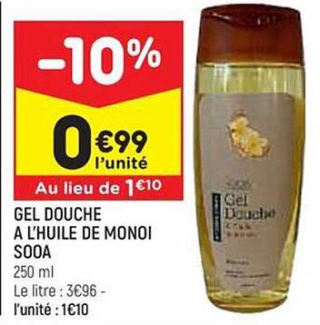 gel douche à l'huile de monoi sooa