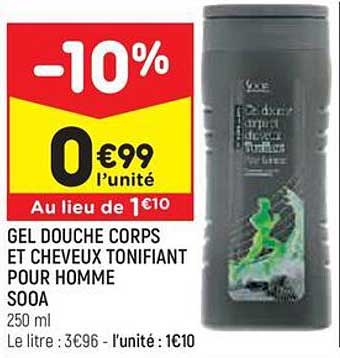gel douche corps et cheveux tonifiant pour homme sooa