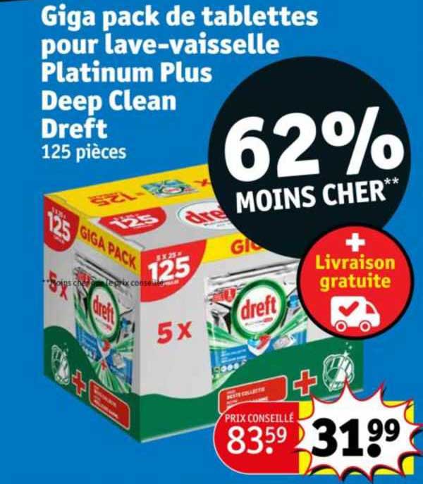 giga pack de tablettes pour lave-vaisselle platinum plus deep clean dreft