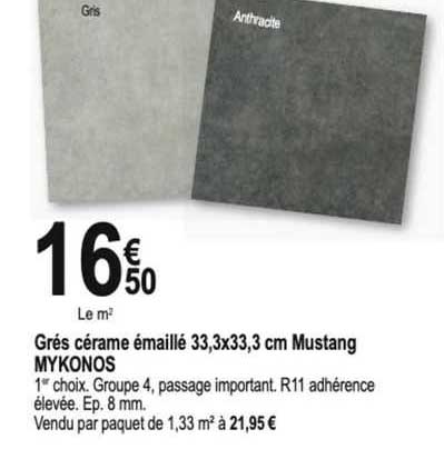 grés cérame émaillé 33,3 x 33,3 cm mustang mykonos